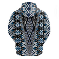 Blue Aotearoa Tukutuku and Poutama Motif Zip Hoodie