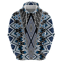 Blue Aotearoa Tukutuku and Poutama Motif Zip Hoodie