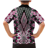 Pink Aotearoa Tukutuku and Poutama Motif Family Matching Mermaid Dress and Hawaiian Shirt