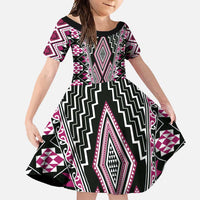 Pink Aotearoa Tukutuku and Poutama Motif Family Matching Tank Maxi Dress and Hawaiian Shirt