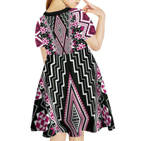 Pink Aotearoa Tukutuku and Poutama Motif Kid Short Sleeve Dress