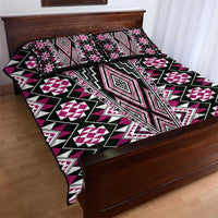 Pink Aotearoa Tukutuku and Poutama Motif Quilt Bed Set