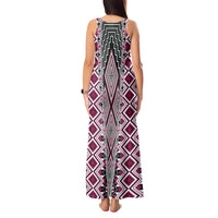 Pink Aotearoa Tukutuku and Poutama Motif Tank Maxi Dress