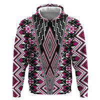 Pink Aotearoa Tukutuku and Poutama Motif Zip Hoodie
