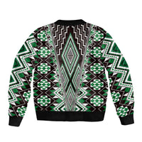 Green Aotearoa Tukutuku and Poutama Motif Bomber Jacket
