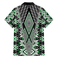 Green Aotearoa Tukutuku and Poutama Motif Family Matching Short Sleeve Bodycon Dress and Hawaiian Shirt