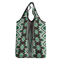 Green Aotearoa Tukutuku and Poutama Motif Grocery Bag