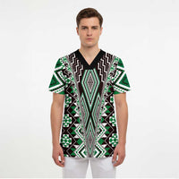 Green Aotearoa Tukutuku and Poutama Motif Scrub Top - Polynesian Pride