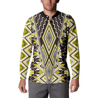 Yellow Aotearoa Tukutuku and Poutama Motif Button Sweatshirt