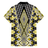 Yellow Aotearoa Tukutuku and Poutama Motif Family Matching Short Sleeve Bodycon Dress and Hawaiian Shirt