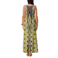 Yellow Aotearoa Tukutuku and Poutama Motif Family Matching Tank Maxi Dress and Hawaiian Shirt