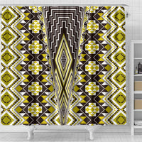 Yellow Aotearoa Tukutuku and Poutama Motif Shower Curtain