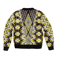 Yellow Aotearoa Tukutuku and Poutama Motif Sleeve Zip Bomber Jacket