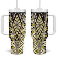 Yellow Aotearoa Tukutuku and Poutama Motif Tumbler With Handle