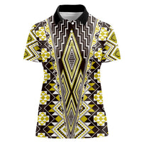 Yellow Aotearoa Tukutuku and Poutama Motif Women Polo Shirt