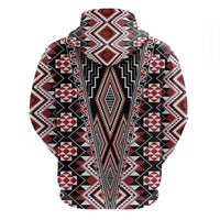Red Aotearoa Tukutuku and Poutama Motif Zip Hoodie