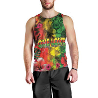 Hawaiian Reggae Men Tank Top Tropical Plants and Tribal Kakau Tattoo-One Love Jawaiian