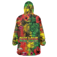 Hawaiian Reggae Wearable Blanket Hoodie Tropical Plants and Tribal Kakau Tattoo-One Love Jawaiian
