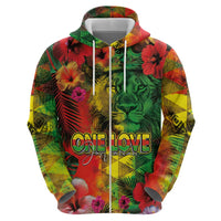Hawaiian Reggae Zip Hoodie Tropical Plants and Tribal Kakau Tattoo-One Love Jawaiian