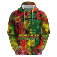 Hawaiian Reggae Zip Hoodie Tropical Plants and Tribal Kakau Tattoo-One Love Jawaiian
