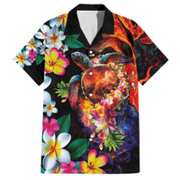 Hawaiian Lei Day Family Matching Summer Maxi Dress and Hawaiian Shirt Colorful Plumeria and Volcanic Turtle with Abstract Lava Texture