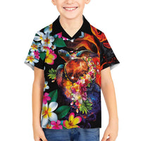 Hawaiian Lei Day Hawaiian Shirt Colorful Plumeria and Volcanic Turtle with Abstract Lava Texture
