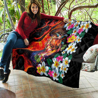 Hawaiian Lei Day Quilt Colorful Plumeria and Volcanic Turtle with Abstract Lava Texture