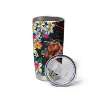 Hawaiian Lei Day Tumbler Cup Colorful Plumeria and Volcanic Turtle with Abstract Lava Texture
