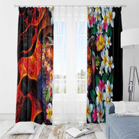 Hawaiian Lei Day Window Curtain Colorful Plumeria and Volcanic Turtle with Abstract Lava Texture