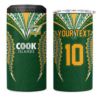 Custom Cook Island Rugby League 2025 4 in 1 Can Cooler Tumbler Tatau Tribal Pattern-Special Edition Green Color