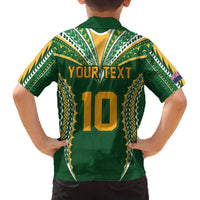 Custom Cook Islands Rugby League Family Matching Off The Shoulder Long Sleeve Dress and Hawaiian Shirt Tatau Tribal Pattern-Special Edition Green Color