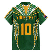 Custom Cook Islands Rugby League Family Matching Off The Shoulder Long Sleeve Dress and Hawaiian Shirt Tatau Tribal Pattern-Special Edition Green Color