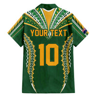 Custom Cook Islands Rugby League Family Matching Short Sleeve Bodycon Dress and Hawaiian Shirt Tatau Tribal Pattern-Special Edition Green Color