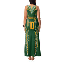 Custom Cook Islands Rugby League Family Matching Tank Maxi Dress and Hawaiian Shirt Tatau Tribal Pattern-Special Edition Green Color