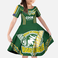 Custom Cook Islands Rugby League Kid Short Sleeve Dress Tatau Tribal Pattern-Special Edition Green Color