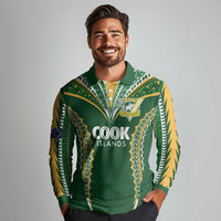 Custom Cook Islands Rugby League Long Sleeve Polo Shirt Tatau Tribal Pattern-Special Edition Green Color