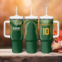 Custom Cook Island Rugby League 2025 Tumbler With Handle Tatau Tribal Pattern-Special Edition Green Color