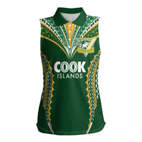 Custom Cook Islands Rugby League Women Sleeveless Polo Shirt Tatau Tribal Pattern-Special Edition Green Color