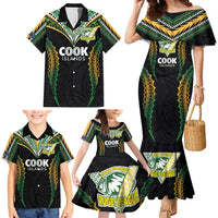 Custom Cook Islands Rugby League Family Matching Mermaid Dress and Hawaiian Shirt Tatau Tribal Pattern-Special Edition Black Color
