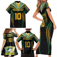 Custom Cook Islands Rugby League Family Matching Short Sleeve Bodycon Dress and Hawaiian Shirt Tatau Tribal Pattern-Special Edition Black Color