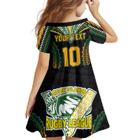 Custom Cook Islands Rugby League Family Matching Summer Maxi Dress and Hawaiian Shirt Tatau Tribal Pattern-Special Edition Black Color