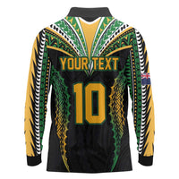 Custom Cook Islands Rugby League Long Sleeve Polo Shirt Tatau Tribal Pattern-Special Edition Black Color