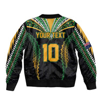 Custom Cook Islands Rugby League Sleeve Zip Bomber Jacket Tatau Tribal Pattern-Special Edition Black Color