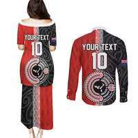 Custom Tonga and New Zealand Rugby Couples Matching Puletasi and Long Sleeve Button Shirt Maori Mix Ngatu Pattern