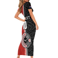 Custom Tonga and New Zealand Rugby Short Sleeve Bodycon Dress Maori Mix Ngatu Pattern LT03 - Polynesian Pride