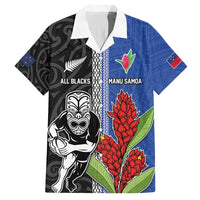 Custom Samoa and New Zealand Rugby Family Matching Short Sleeve Bodycon Dress and Hawaiian Shirt Teuila Samoan and Maori Warrior