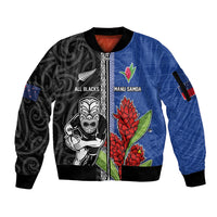 Custom Samoa and New Zealand Rugby Sleeve Zip Bomber Jacket Teuila Samoan and Maori Warrior