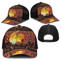 Australia and Papua New Guinea Together Baseball Net Cap Kangaroo Aboriginal Art and Bird-of-paradise with Oro Tribal Motifs - Polynesian Pride