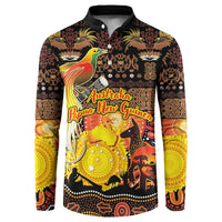 Personalized Australia and Papua New Guinea Together Button Sweatshirt Kangaroo Aboriginal Art and Bird-of-paradise Oro Tribal Motifs - Polynesian Pride