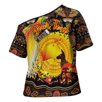 Personalized Australia and Papua New Guinea Together Cross Shoulder Shirt Kangaroo Aboriginal Art and Bird-of-paradise Oro Tribal Motifs - Polynesian Pride